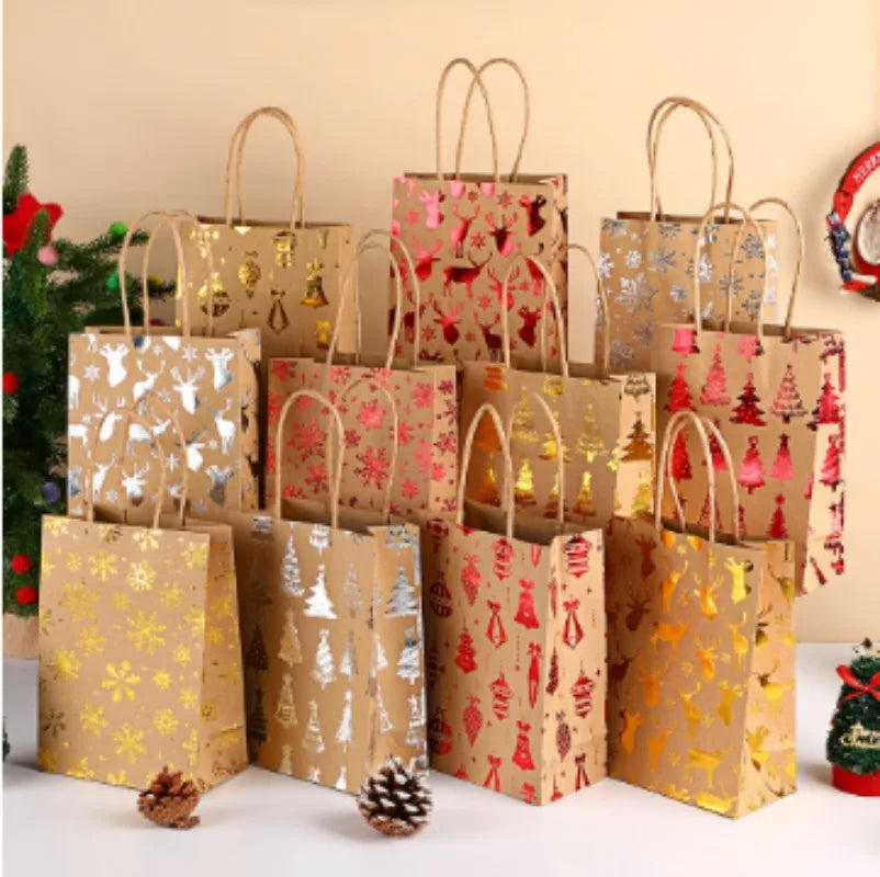 Gold Foil Christmas Gift Bags – 1/10pcs Cowhide Paper