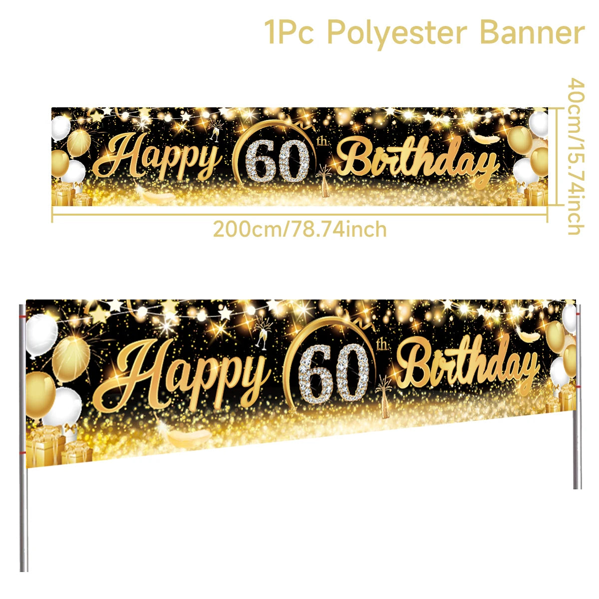 Black Gold Birhtday TableCloth