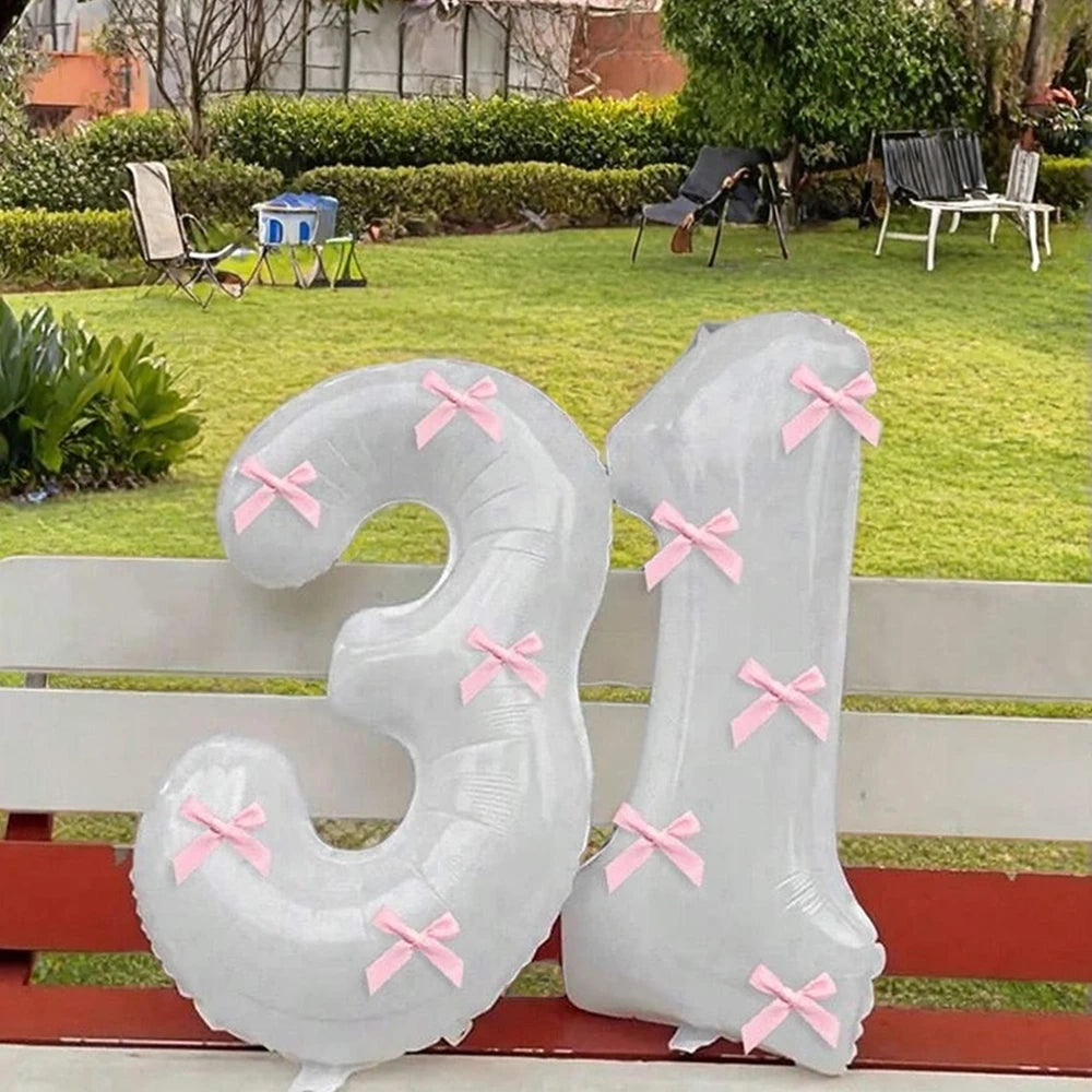 Pink Bow balloons number
