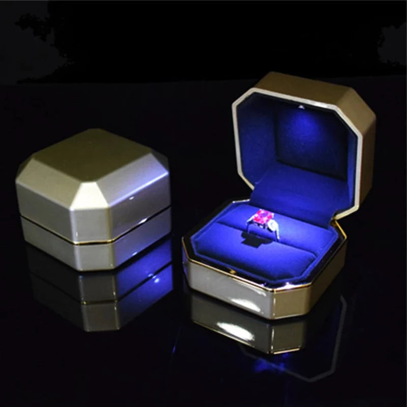 LED Light double rings box for wedding