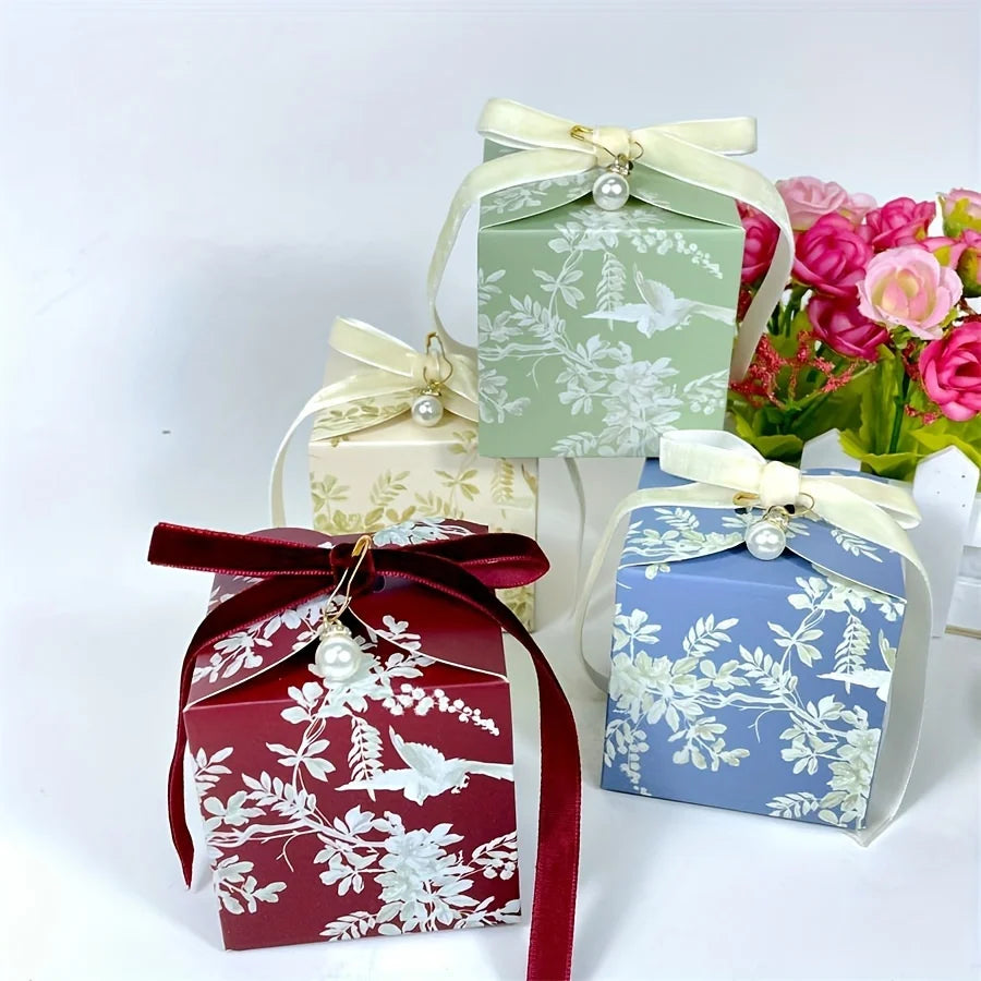 Fancy Bird Paper Candy Boxes Pearl Pin Ribbon 50PCS
