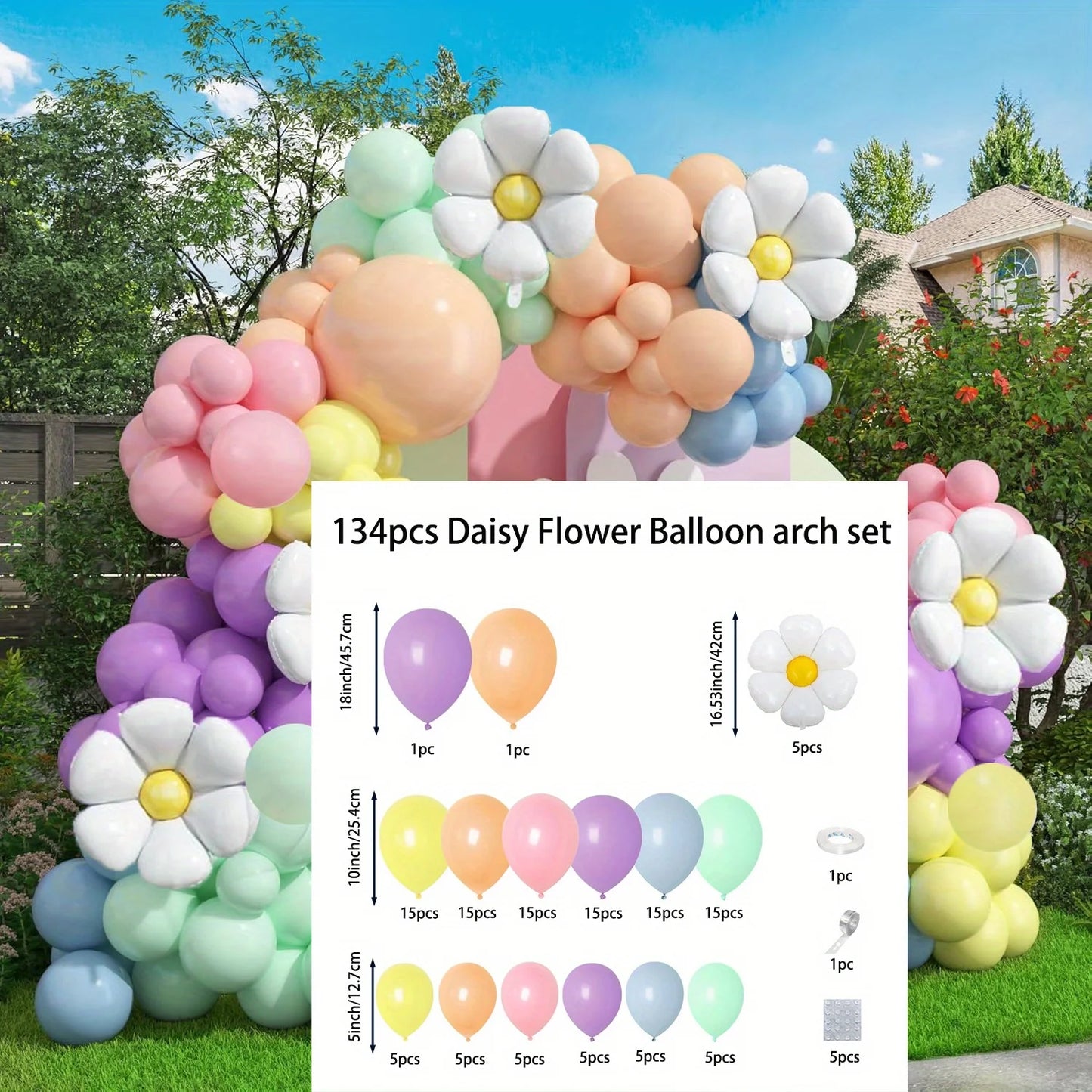 134PCS Daisy Balloon Arch Set – Boho Party Decor