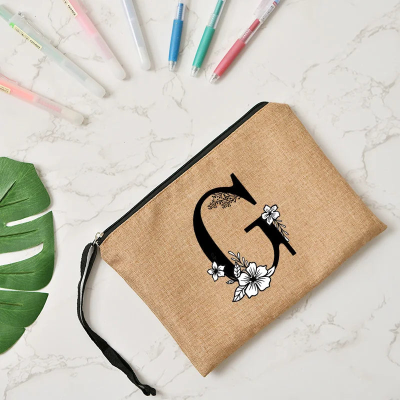 Letter print cosmetic linen makeup bag