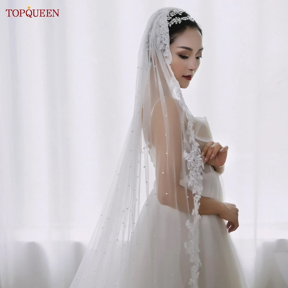White ivory long veil 1 tier