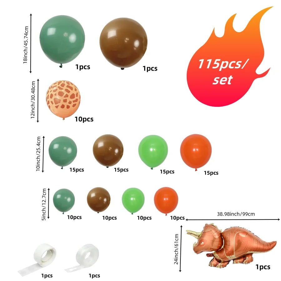 Jungle Dinosaur Green Brown Balloon Arch Set of 115
