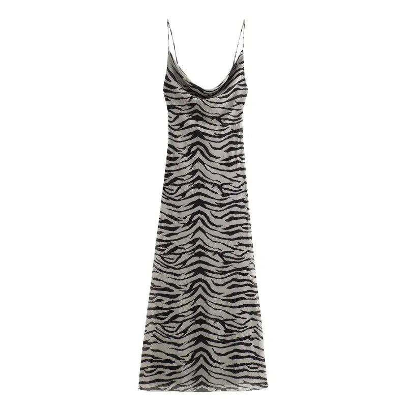 Violitta Leopard Tulle Slip Dress – Backless Vintage Midi