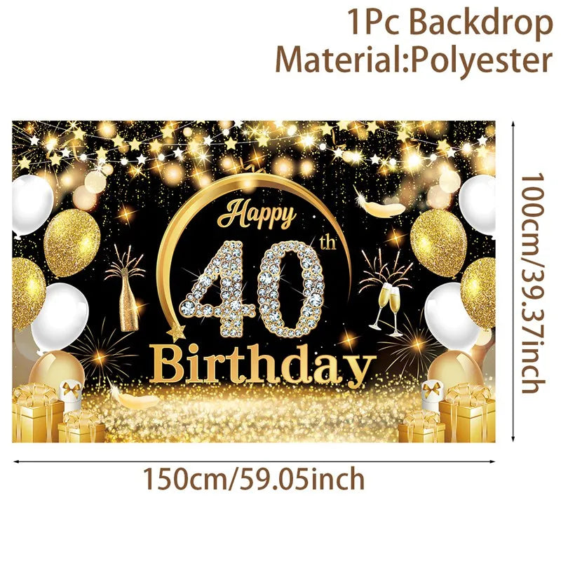 Black Gold Birhtday TableCloth