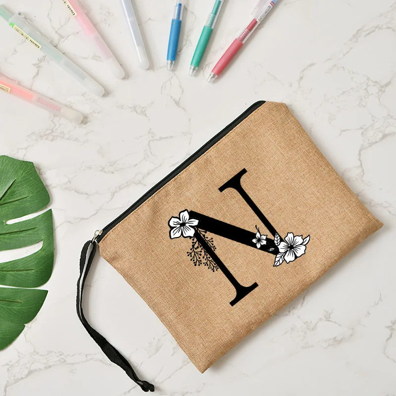 Letter print cosmetic linen makeup bag