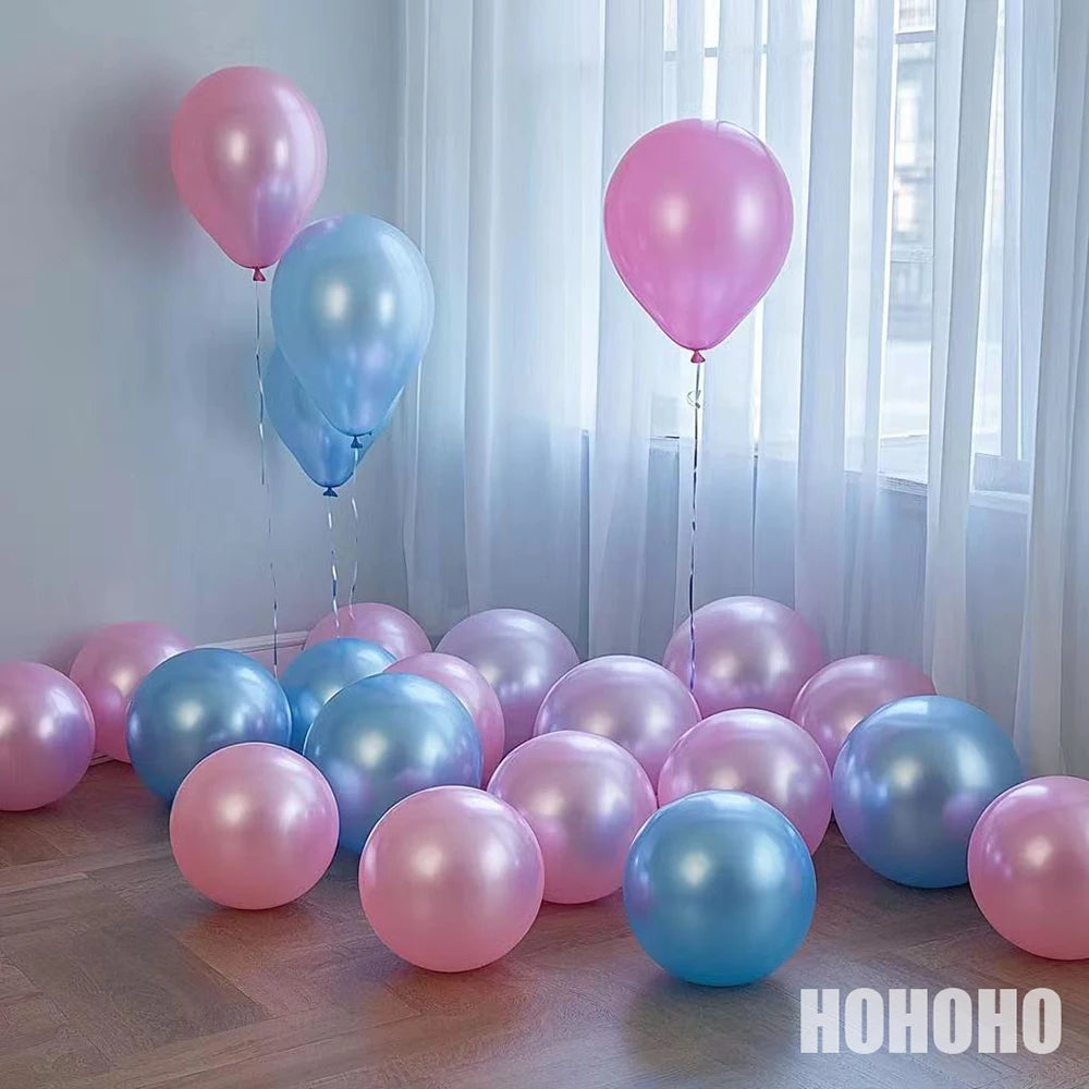 Shiny Pearl Balloons – Pink, Blue & White (5/10/12in)
