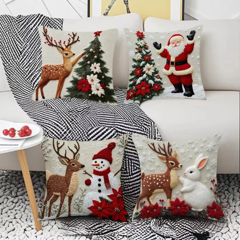 4PCS Christmas Linen Pillowcase Set