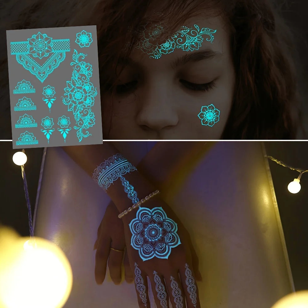 Blue Luminous Henna tattoo sticker