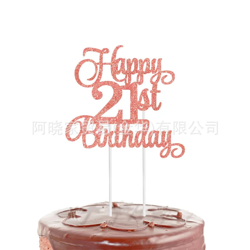 Black Gold Happy Birthday Cake Topper (Ages 10–60)
