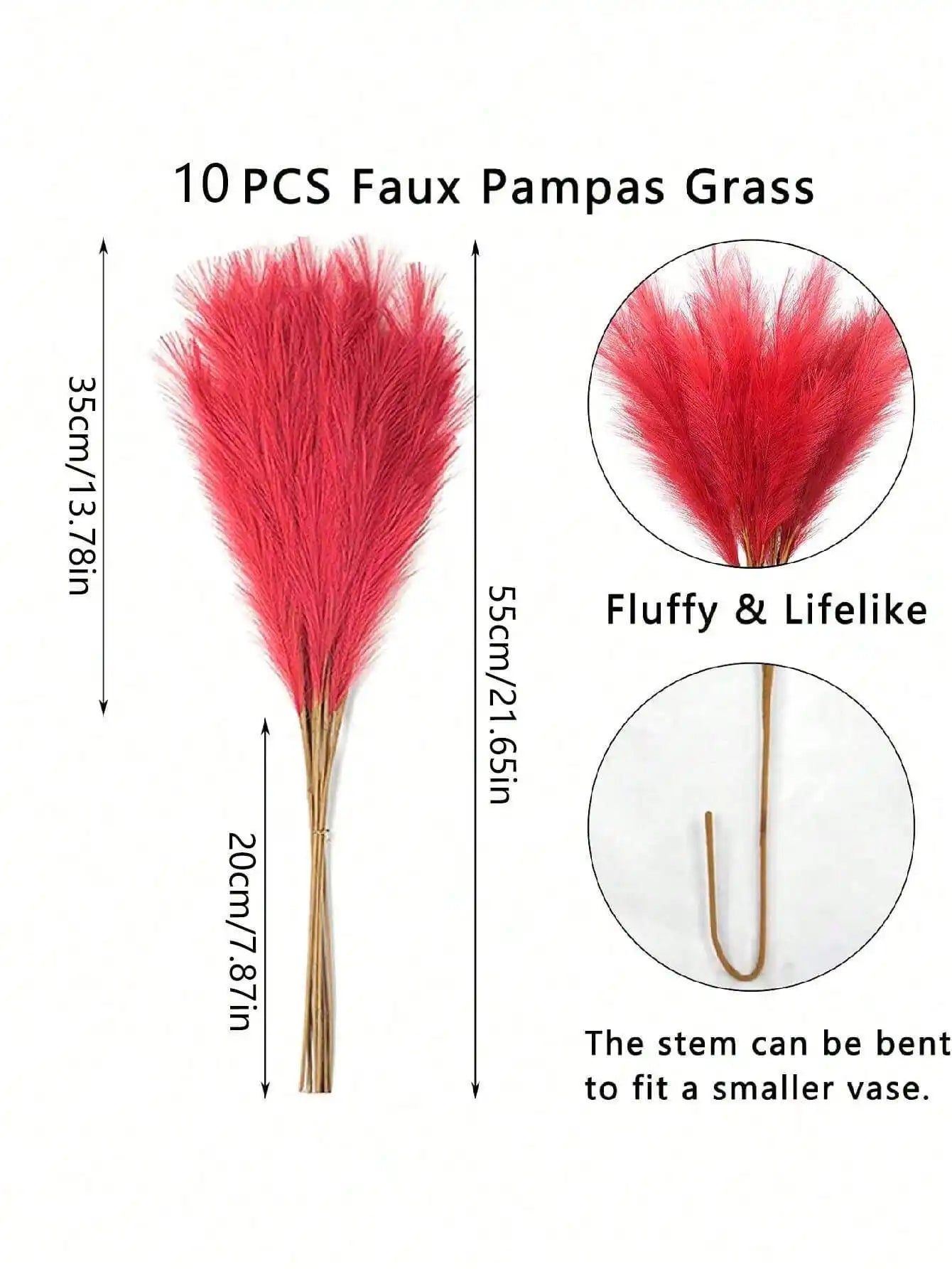 Red Artificial Pampas ,55cm/21.65in 5/10/20pcs