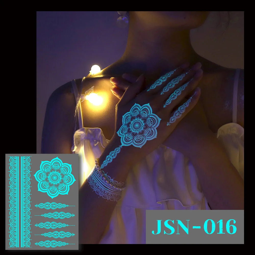 Blue Luminous Henna tattoo sticker