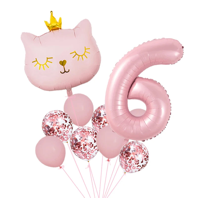 Pink crown cat foil balloon