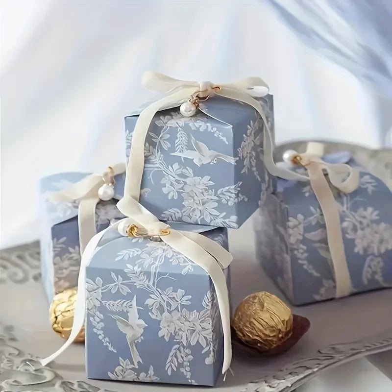 Fancy Bird Paper Candy Boxes Pearl Pin Ribbon 50PCS