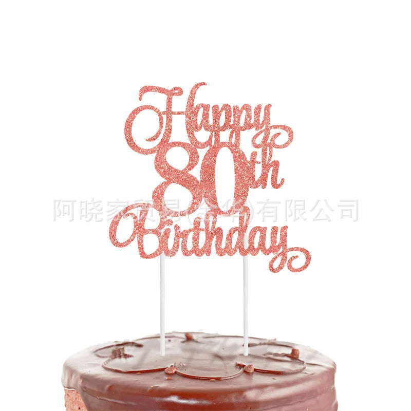 Black Gold Happy Birthday Cake Topper (Ages 10–60)