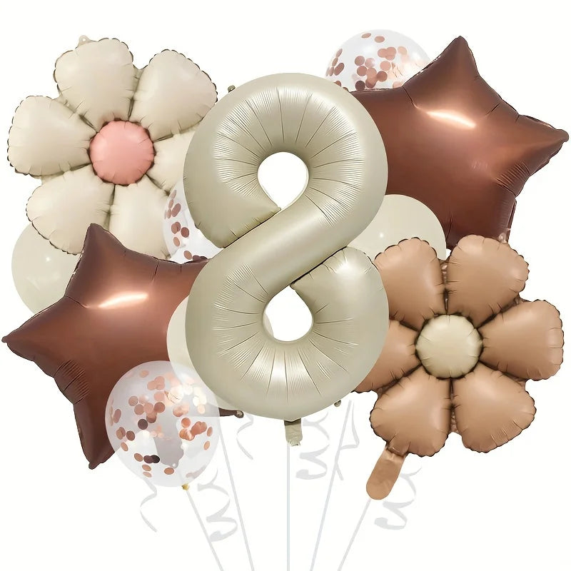 Cream & Brown stars balloons number 12pcs/set