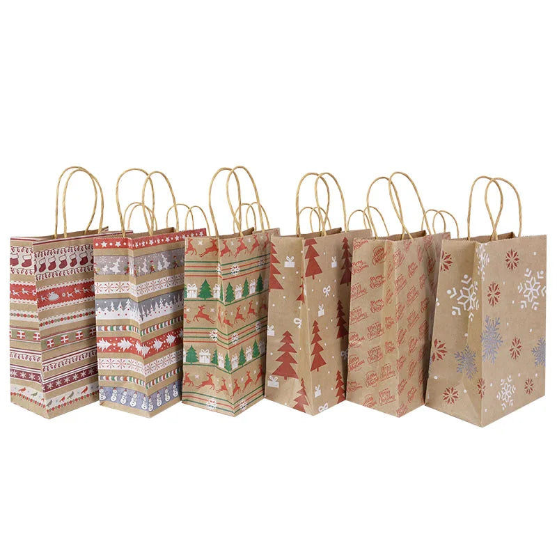 5pcs Christmas Kraft Gift Bags – Santa & Snowman