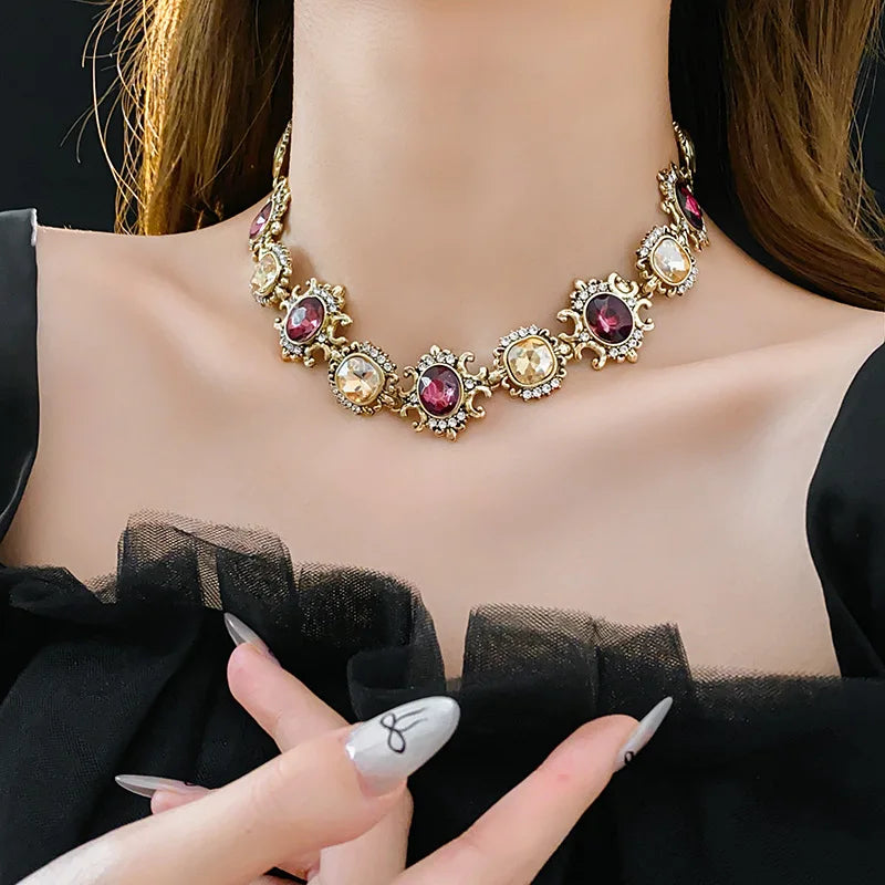 Rimma Purple Rhinestone Necklace & Earrings Set