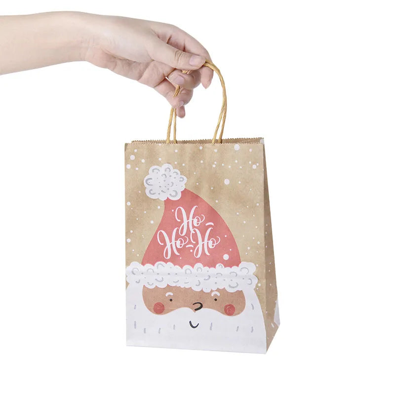 5pcs Christmas Kraft Gift Bags – Santa & Snowman