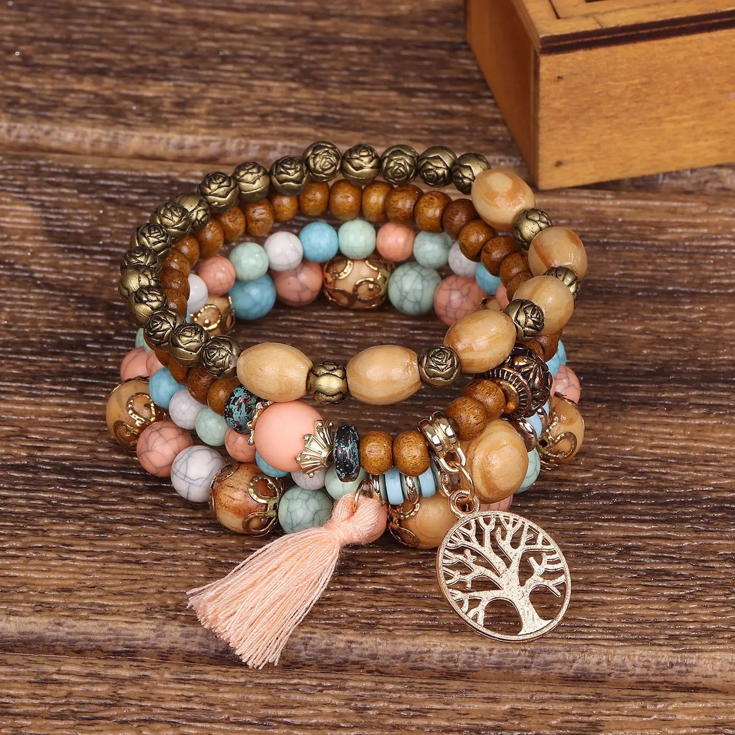 Cacildda Set Beaded & Wooden Bracelet 4pcs