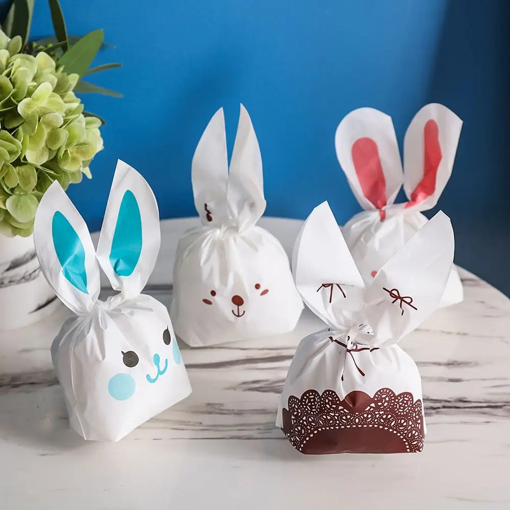 10PCS Easter Rabbit Candy Biscuit Gifts Bag Easter Bunny Ear Cookie Bags Package Pocket Event Party Supplies Snack Decoration
