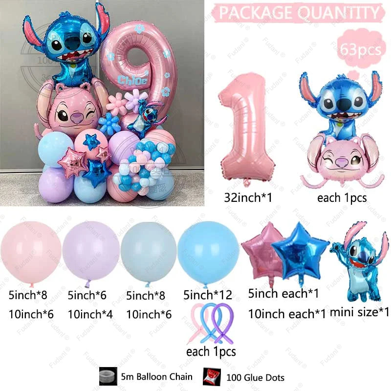 Cartoon Lilo&Stitch Balloon 63pcs