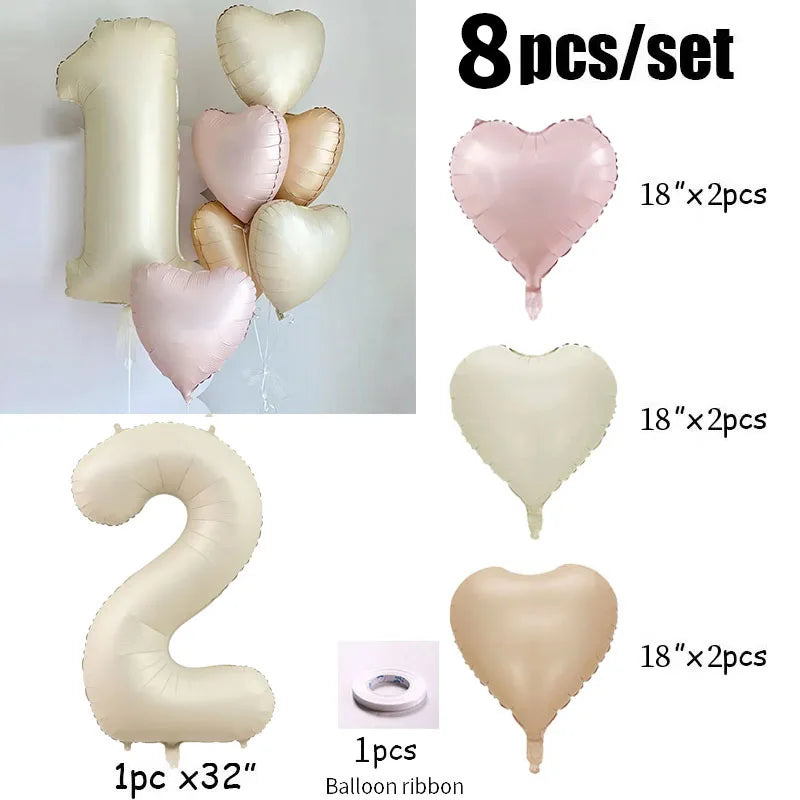 Cream color number with hearts foil Balloons 8pcs