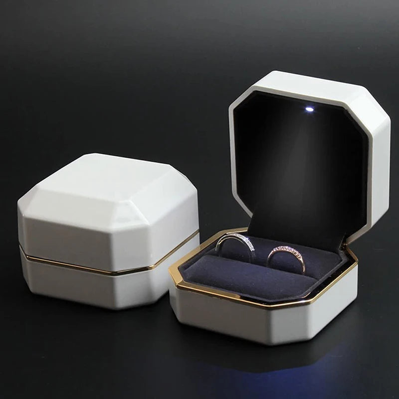 LED Light double rings box for wedding