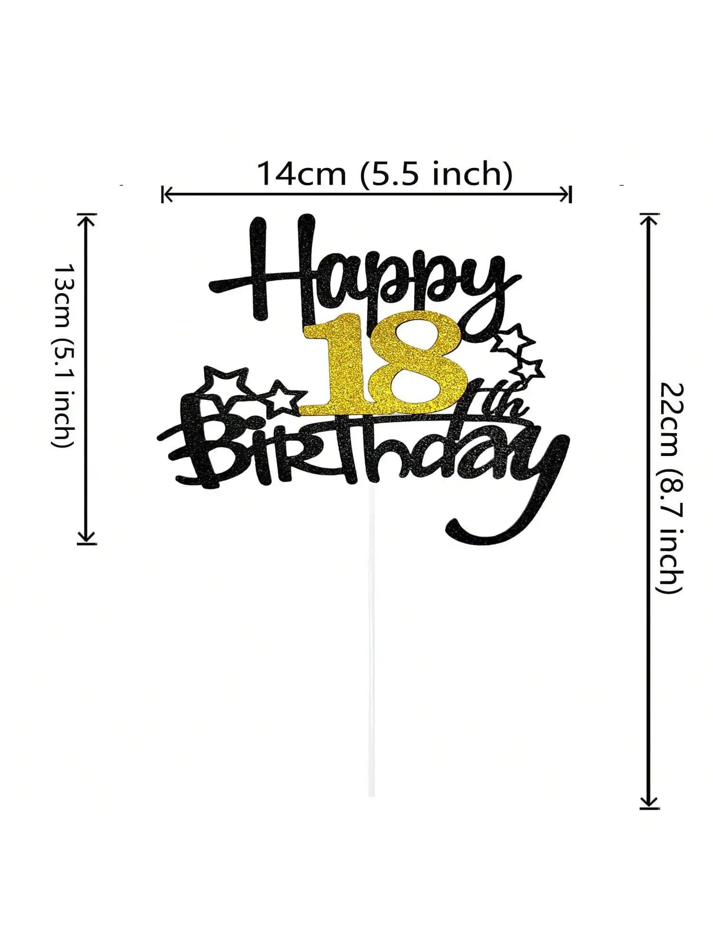 Black Gold Happy Birthday Cake Topper (Ages 10–60)