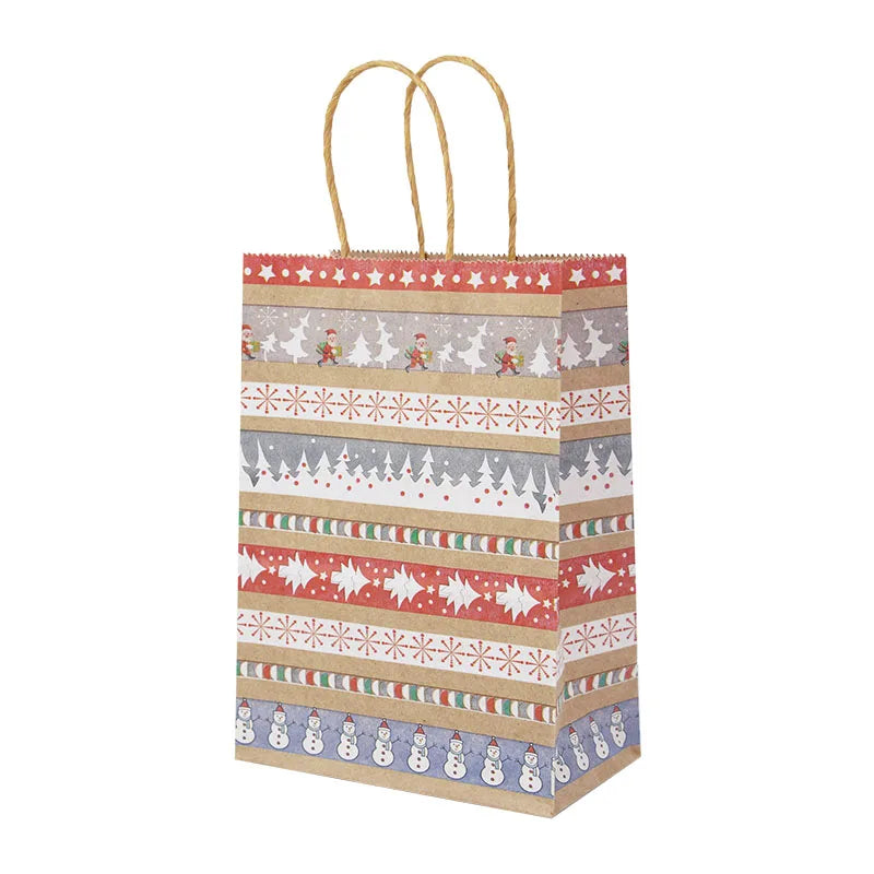 5pcs Christmas Kraft Gift Bags – Santa & Snowman