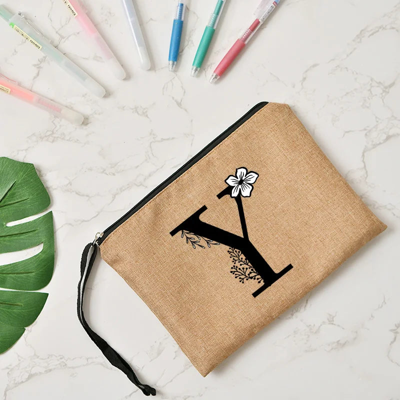 Letter print cosmetic linen makeup bag