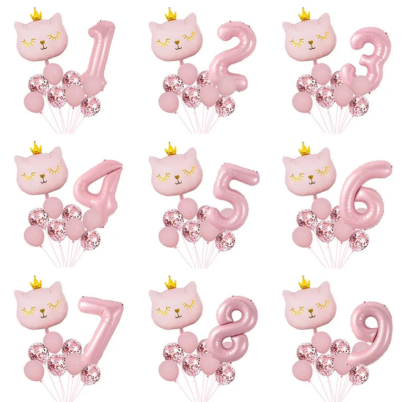 Pink crown cat foil balloon