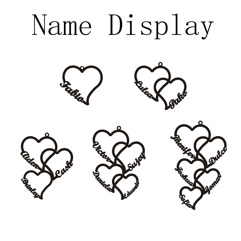 Customized 2-5 Hearts name pendant family necklace
