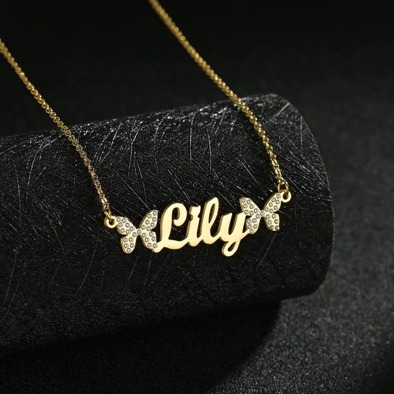 Custom name necklaces personalized heart butterfly