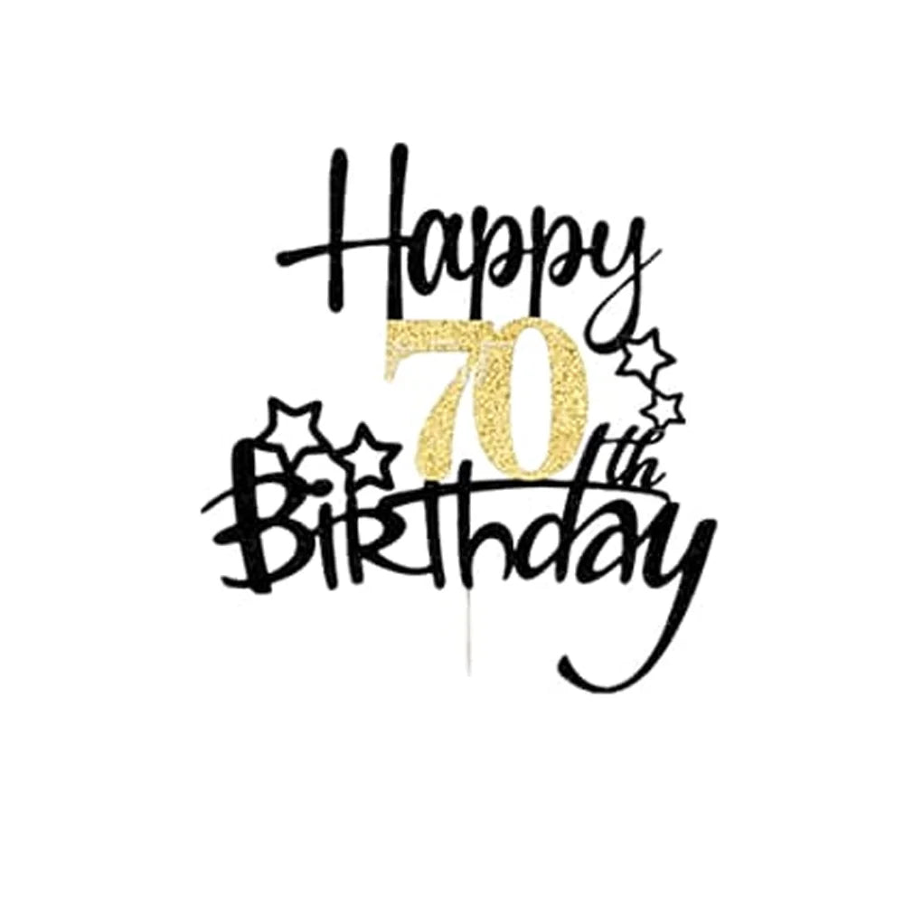 Black Gold Happy Birthday Cake Topper (Ages 10–60)