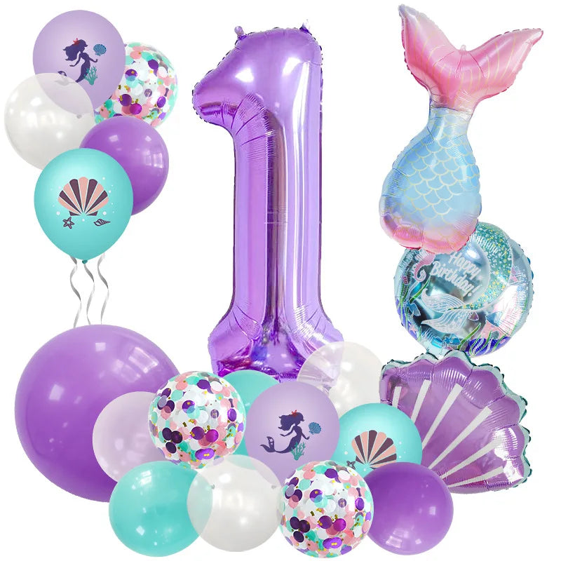 Mermaid Number Balloon Set – 0-9, Sequin & Foil