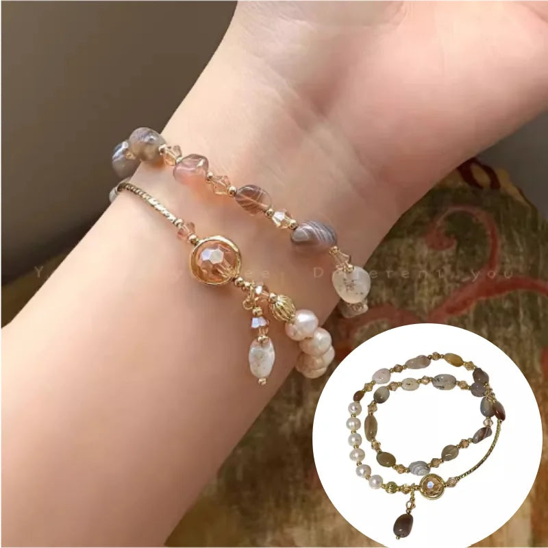Double layered Crystal & Pearl beaded bracelet