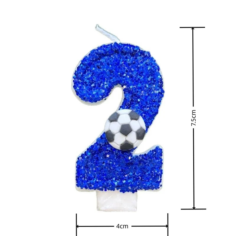 0–9 Blue Football Birthday Candles with Tray