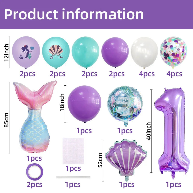 Mermaid Number Balloon Set – 0-9, Sequin & Foil