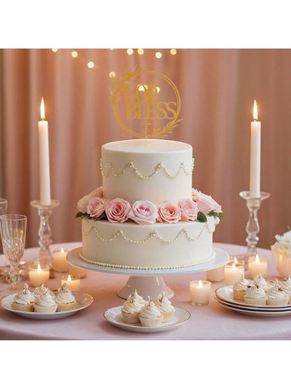 1Pc Mi Bautizo Gold Cake Topper - Divine Blessings Elegant Cake Decor for Celebrations, Baptisms & Milestones Decoration, Back to School Valentine Day