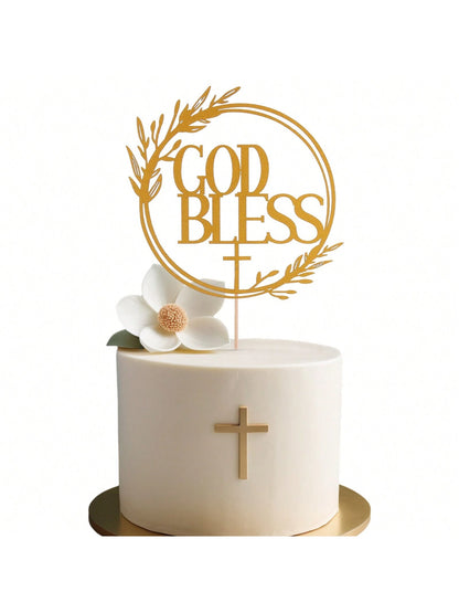 1Pc Mi Bautizo Gold Cake Topper - Divine Blessings Elegant Cake Decor for Celebrations, Baptisms & Milestones Decoration, Back to School Valentine Day