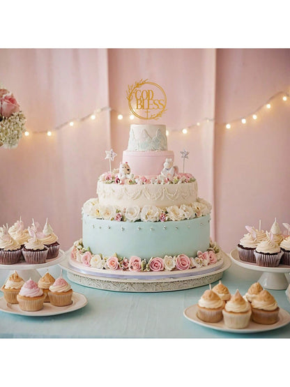 1Pc Mi Bautizo Gold Cake Topper - Divine Blessings Elegant Cake Decor for Celebrations, Baptisms & Milestones Decoration, Back to School Valentine Day