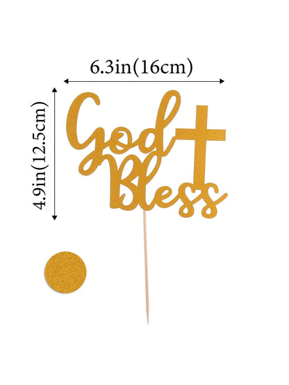1Pc Mi Bautizo Gold Cake Topper - Divine Blessings Elegant Cake Decor for Celebrations, Baptisms & Milestones Decoration, Back to School Valentine Day