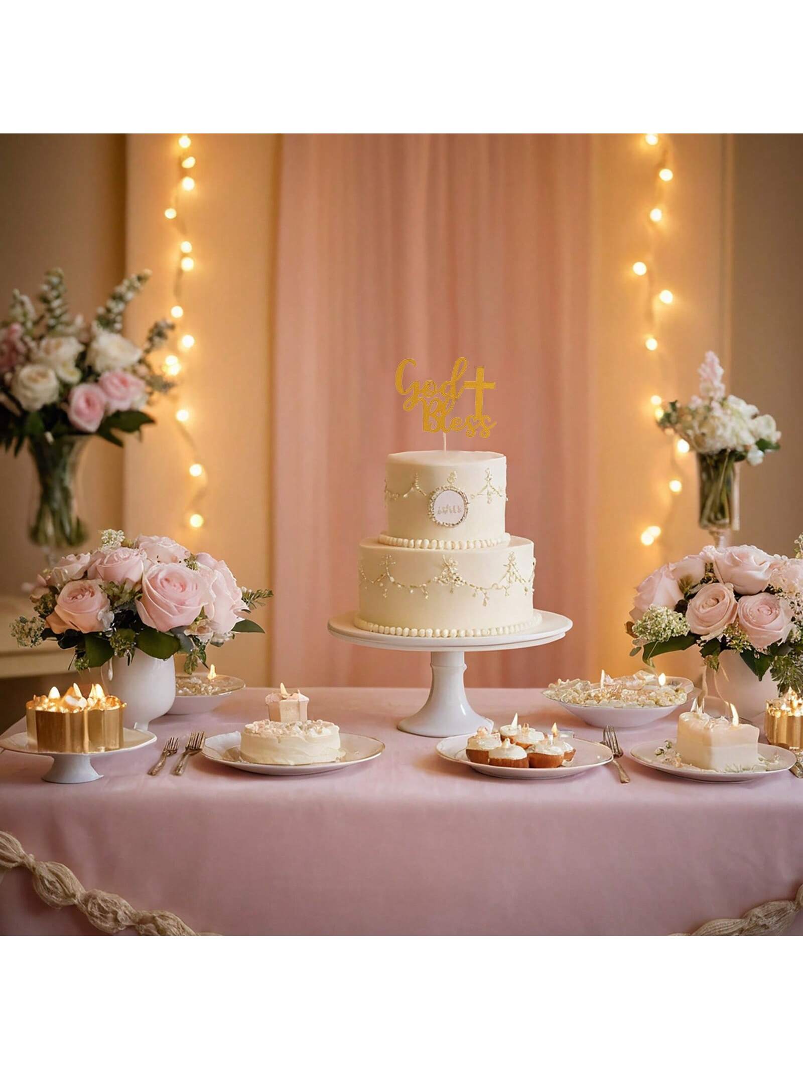 1Pc Mi Bautizo Gold Cake Topper - Divine Blessings Elegant Cake Decor for Celebrations, Baptisms & Milestones Decoration, Back to School Valentine Day