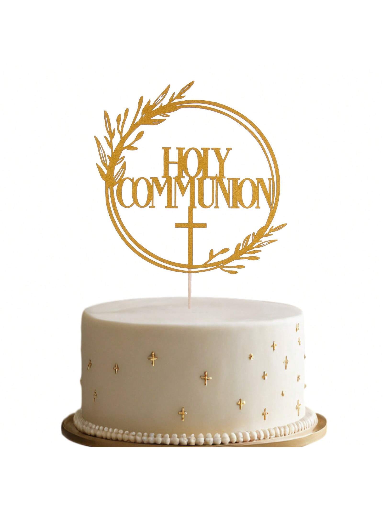 1Pc Mi Bautizo Gold Cake Topper - Divine Blessings Elegant Cake Decor for Celebrations, Baptisms & Milestones Decoration, Back to School Valentine Day