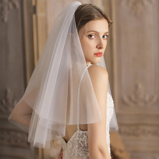 Short Bridal Wedding Veils Two Layer 75cm 2T