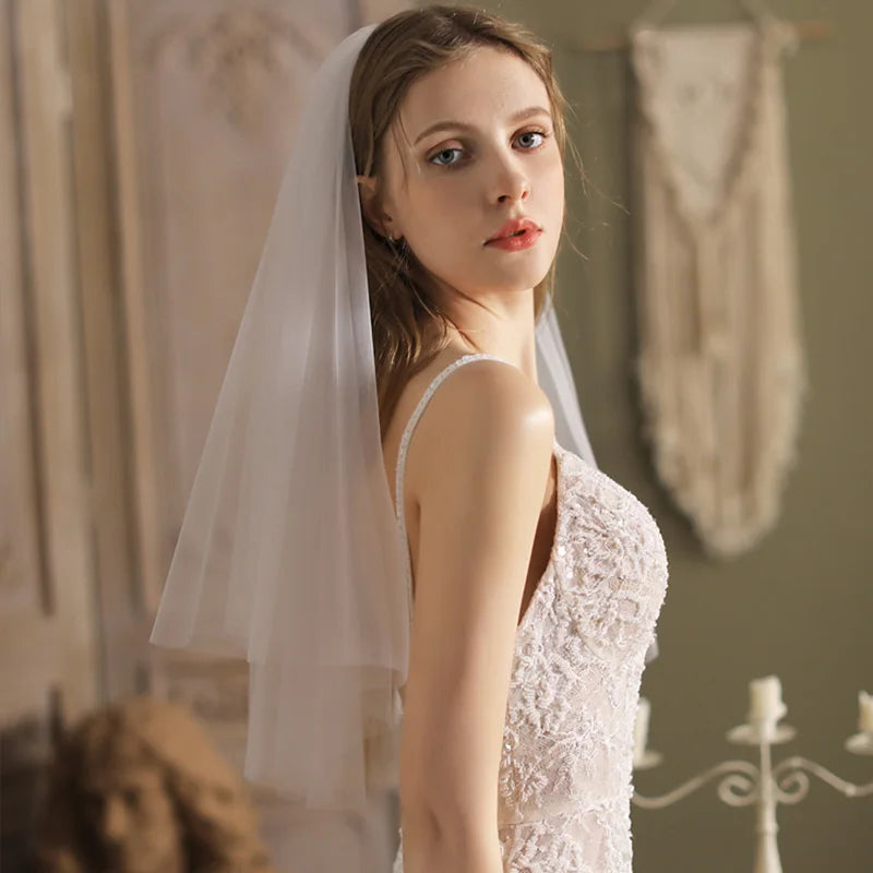 Short Bridal Wedding Veils Two Layer 75cm 2T