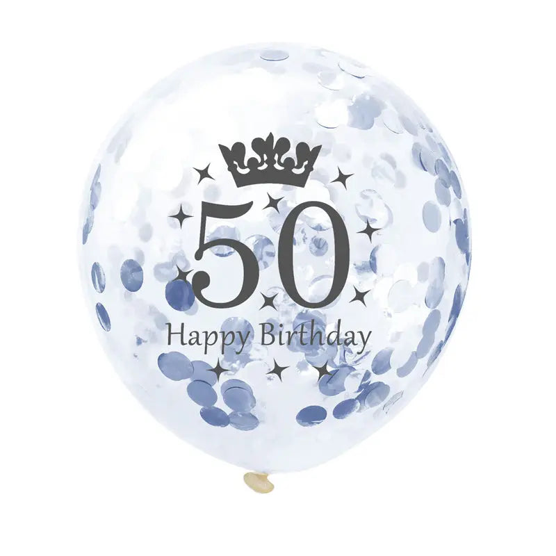 12in Crown Number Confetti Balloons